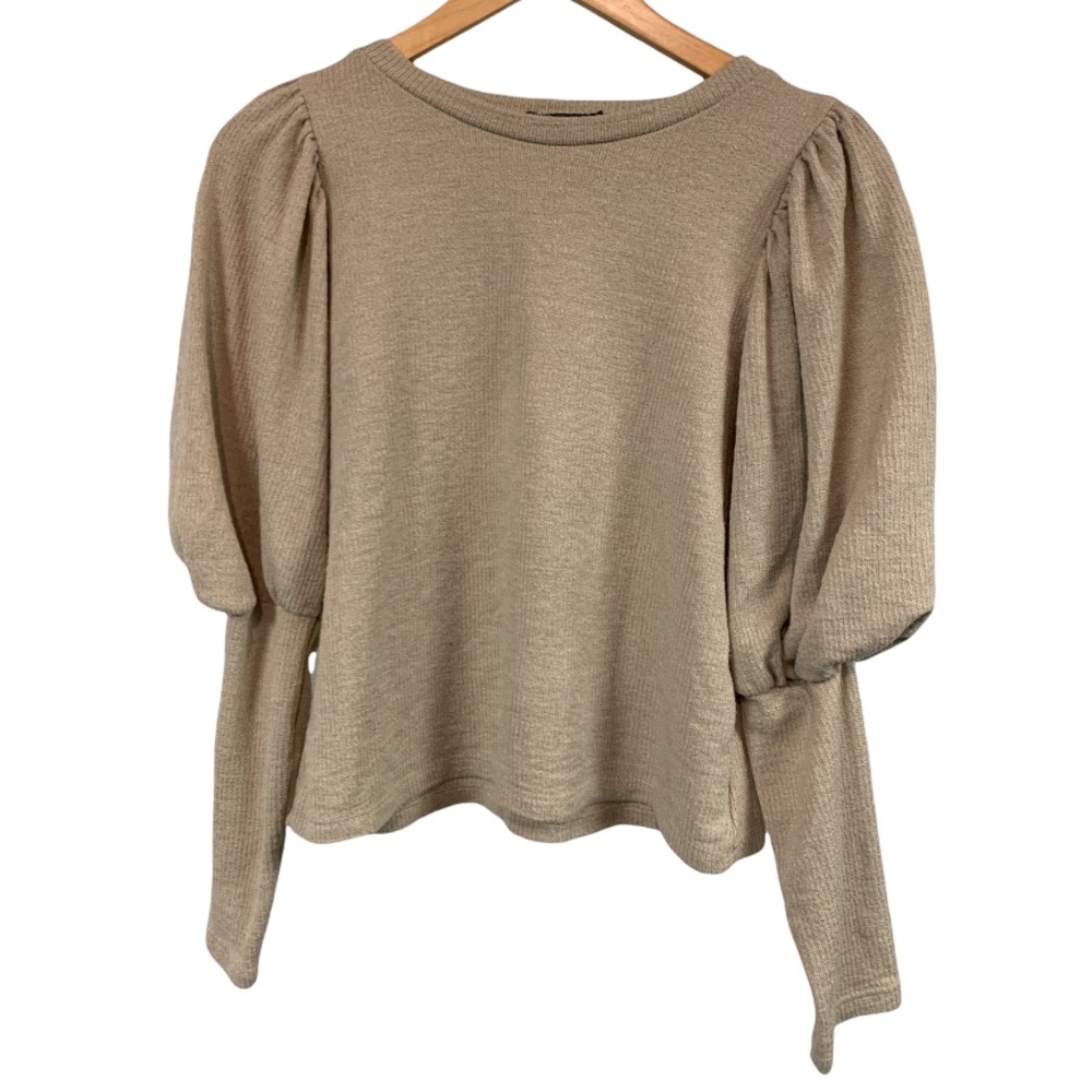 ZARA light brown crewneck long balloon puff sleeve knit top women’s medium